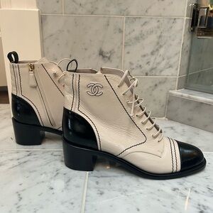 Chanel Original Crème and Black Ankle Boots